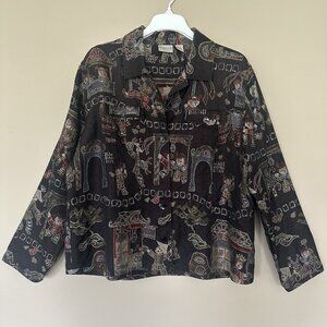 Chicos Silk Jacket Women XL Embroidered Chinese New Year Asian Motif Statement